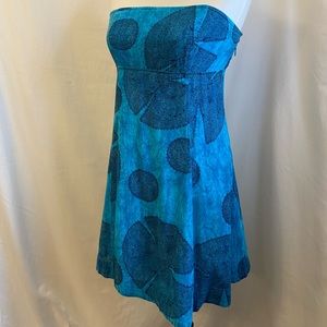 FREE PEOPLE Blue Bohemian Style Strapless Dress with Slight Flare; Tie Back